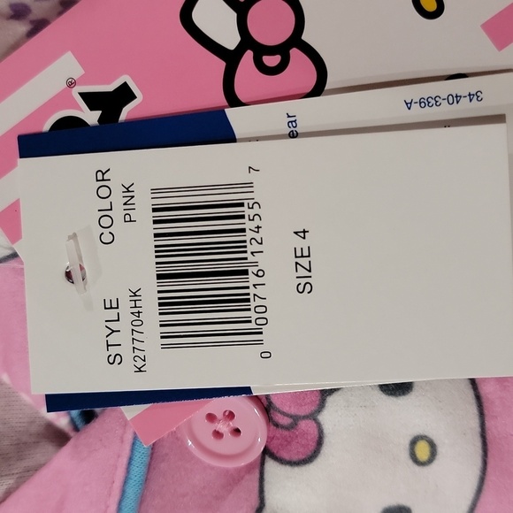 Hello Kitty Pink Kids Pajama top Button down, Long sleeve NWT Size 4 - Picture 4 of 8